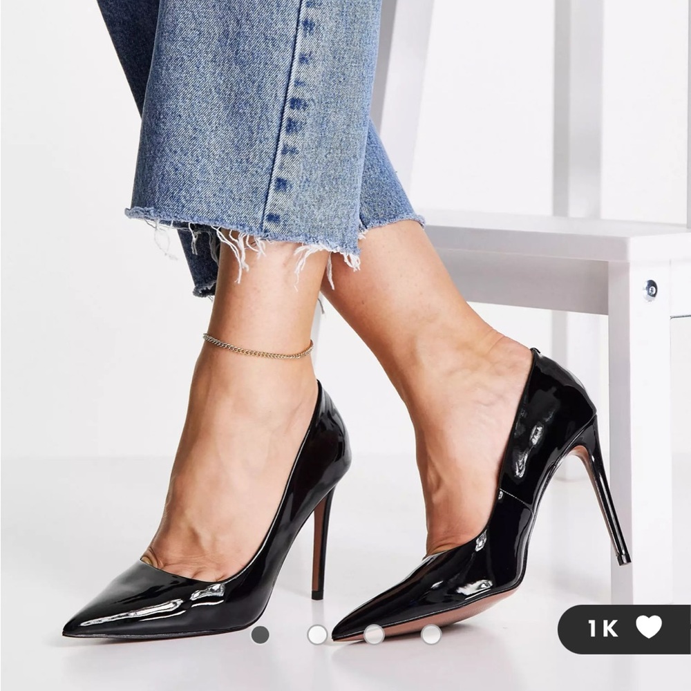 ASOS DESIGN Penza pointed high heeled pumps in black patent